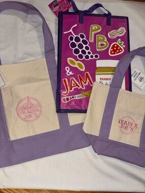 Trader Joe's Limited edition Large and Mini Purple Canvas and PBJ bag as Bonus!
